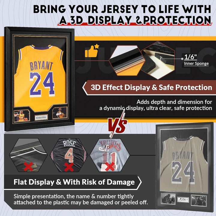 JupDec Jersey Frame Display Case, Large Clear Acrylic Shadow Box with UV Protection for Baseball Basketball Football Soccer Hockey shirts, Wall Mount Wooden Showcase, Idea Gift for Sports fans, 1 pack - Just Closeouts Canada Inc.