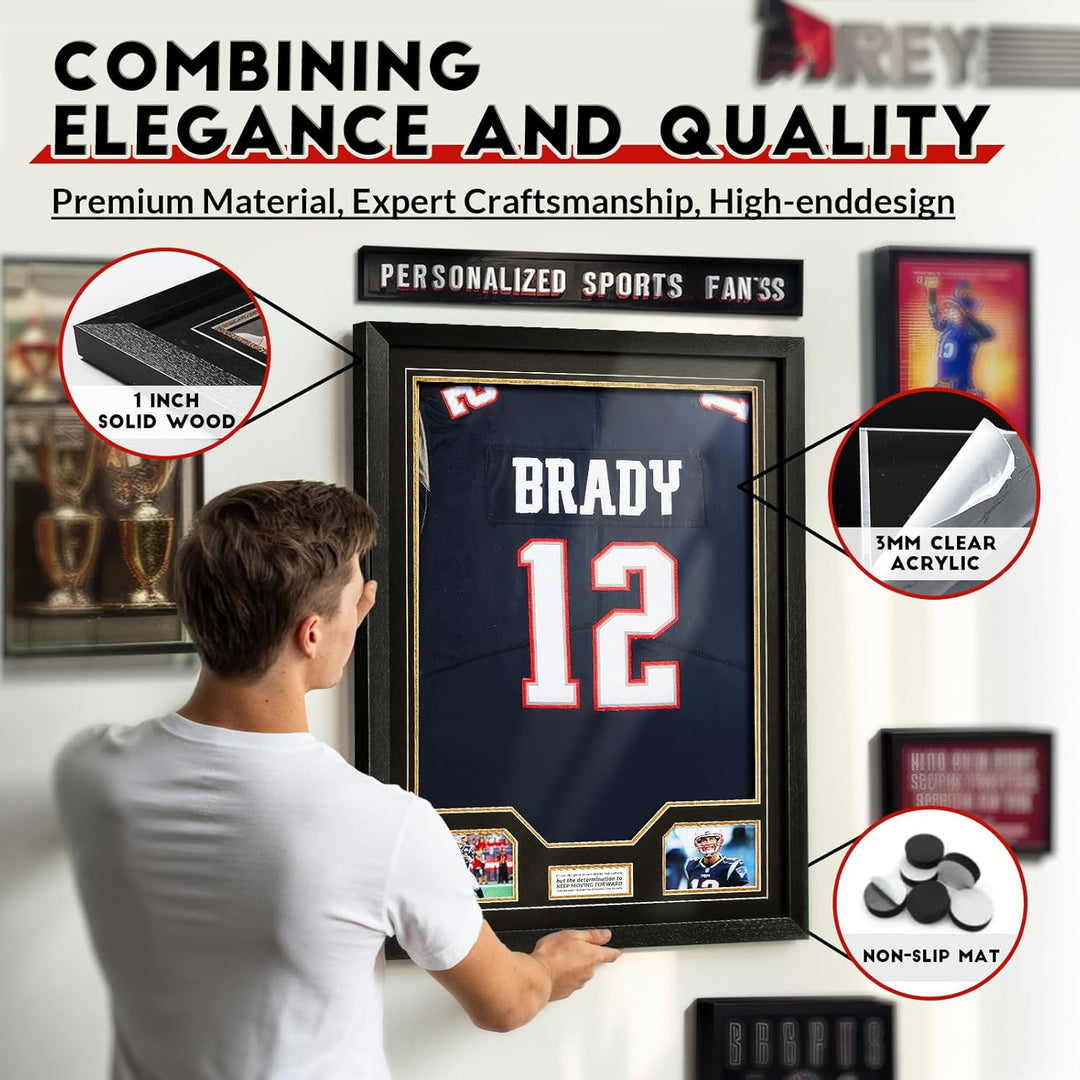 JupDec Jersey Frame Display Case, Large Clear Acrylic Shadow Box with UV Protection for Baseball Basketball Football Soccer Hockey shirts, Wall Mount Wooden Showcase, Idea Gift for Sports fans, 1 pack - Just Closeouts Canada Inc.