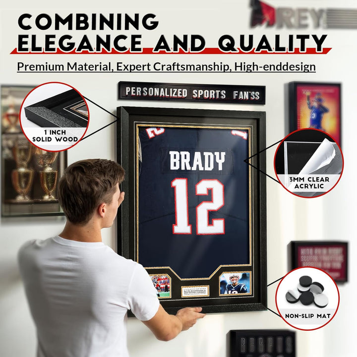 JupDec Jersey Frame Display Case, Large Clear Acrylic Shadow Box with UV Protection for Baseball Basketball Football Soccer Hockey shirts, Wall Mount Wooden Showcase, Idea Gift for Sports fans, 1 pack - Just Closeouts Canada Inc.