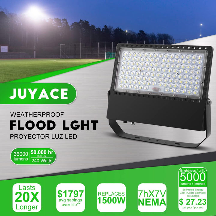 Juyace Led Stadium Flood Light Outdoor 36000Lm 1500W Equivalent Super Bright Commercial Area Lighting 100 - 277V 5000K Daylight IP65 Waterproof Arena Lights for Sport Fields and Courts - Just Closeouts Canada Inc.