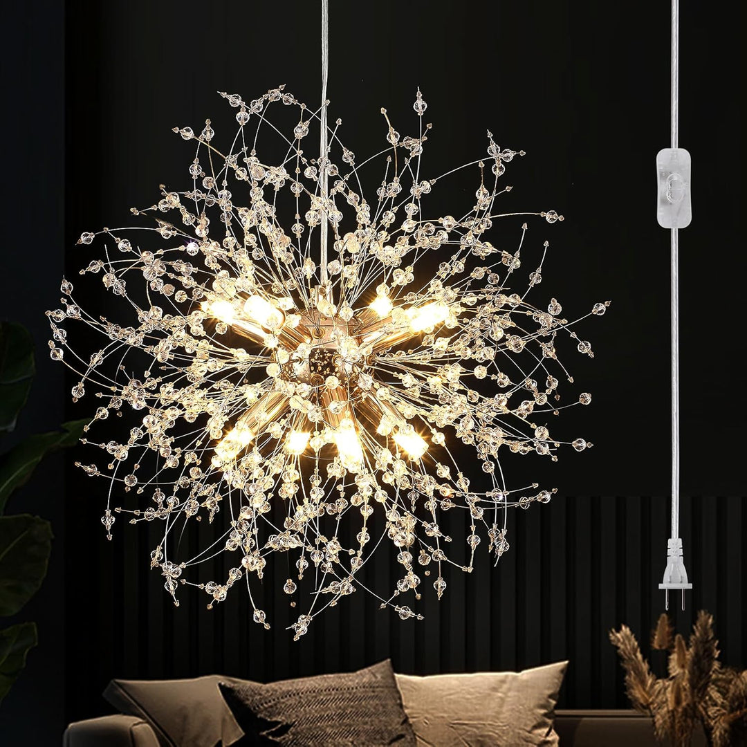 JZQWCK Modern Crystal Chandeliers Firework,Crystal Light Fixture,8 - Light Plug in Crystal Chandelier, Hanging Lights with Plug in Cord 17.06ft for Dining Room Living Room Bedroom - Just Closeouts Canada Inc.