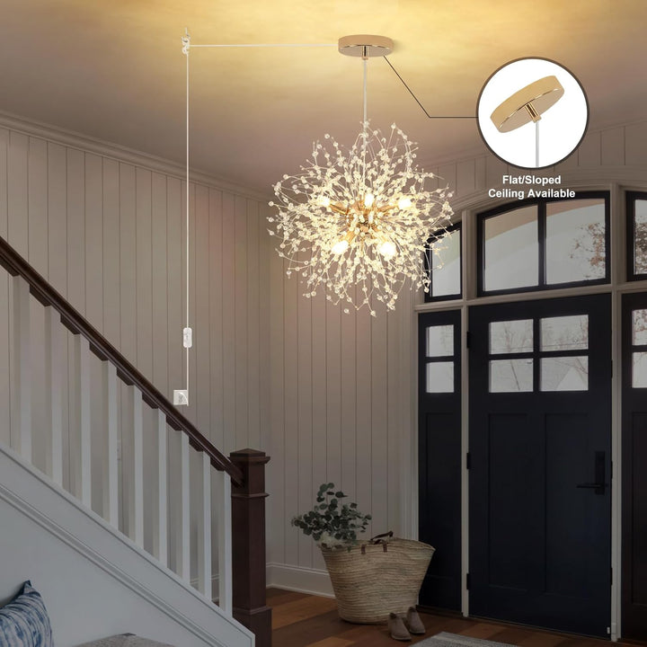 JZQWCK Modern Crystal Chandeliers Firework,Crystal Light Fixture,8 - Light Plug in Crystal Chandelier, Hanging Lights with Plug in Cord 17.06ft for Dining Room Living Room Bedroom - Just Closeouts Canada Inc.