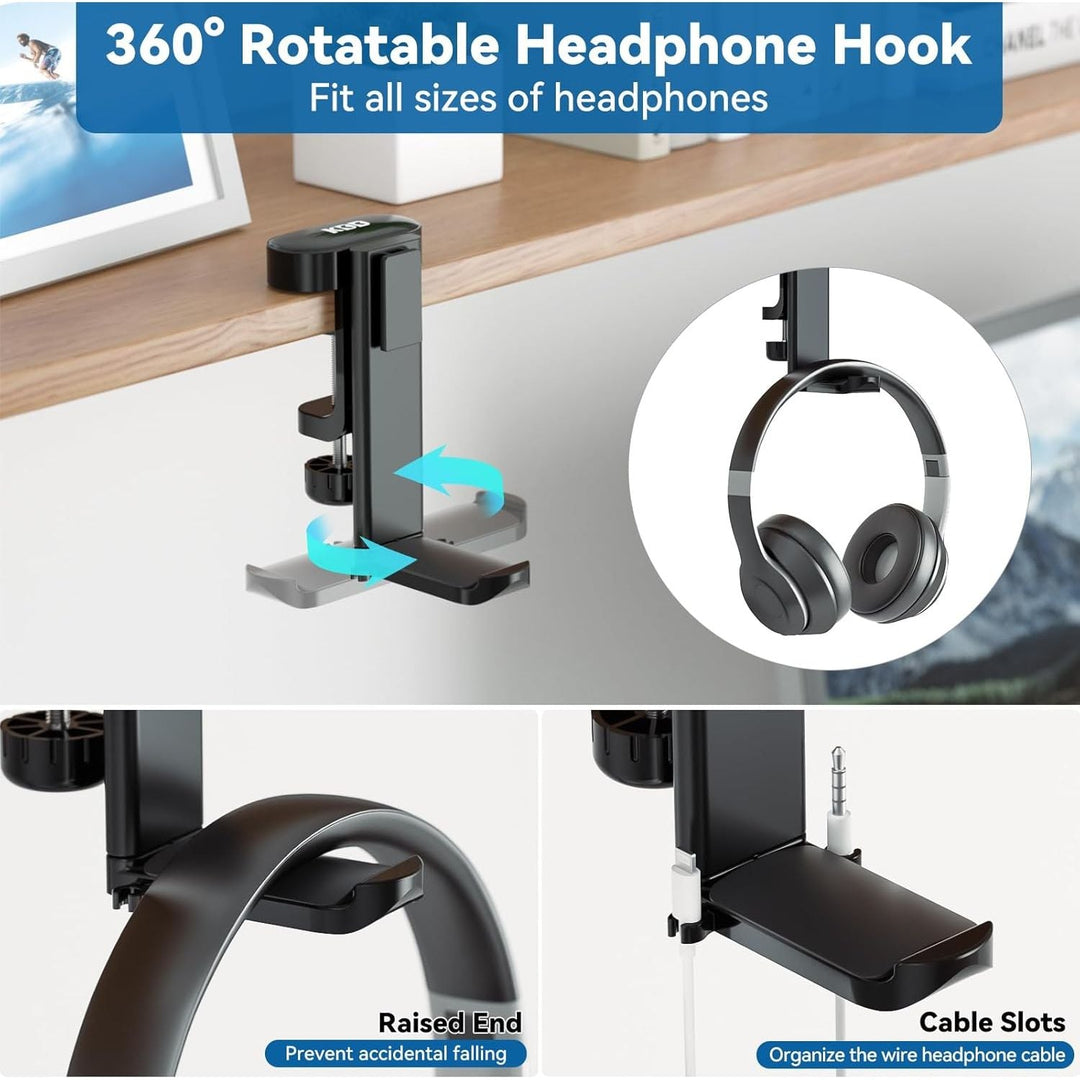 KDD 2 in 1 Headphone Hanger with Desk Cup Holder - Under Desk Clamp Rotatable Headset Holder - Suitable for Coffee Mups, Water Cups, Headphone - Just Closeouts Canada Inc.