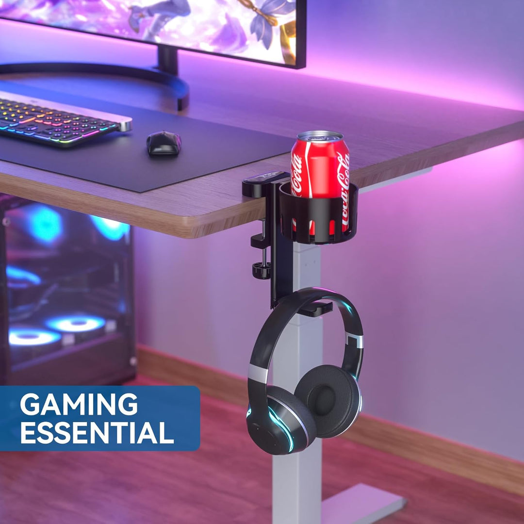 KDD 2 in 1 Headphone Hanger with Desk Cup Holder - Under Desk Clamp Rotatable Headset Holder - Suitable for Coffee Mups, Water Cups, Headphone - Just Closeouts Canada Inc.