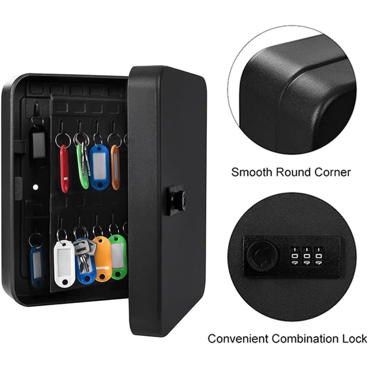 Key Cabinet Wall Mount Key Lock Box with Combination Lock Metal Key Box with Code for 48 Keys Black - Just Closeouts Canada Inc.