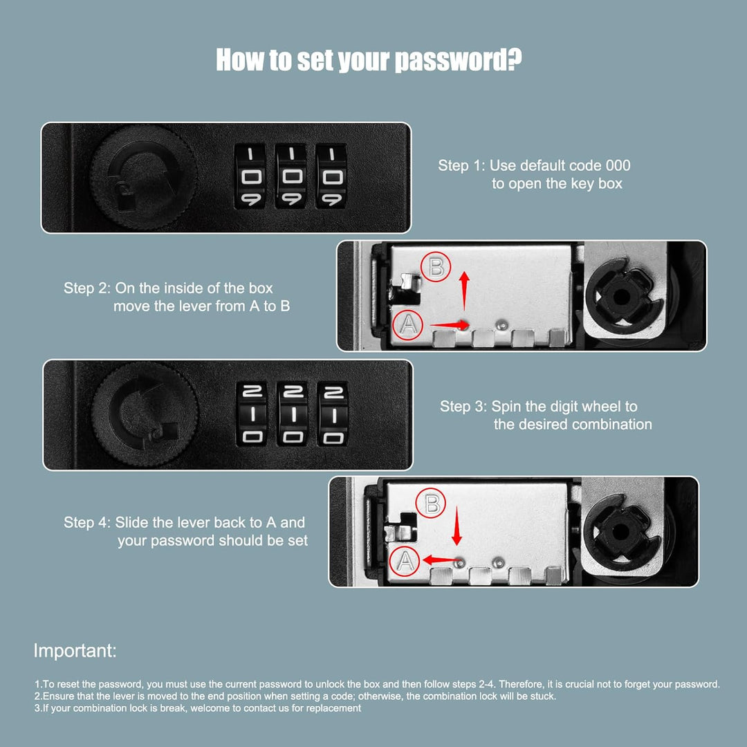 Key Cabinet Wall Mount Key Lock Box with Combination Lock Metal Key Box with Code for 48 Keys Black - Just Closeouts Canada Inc.