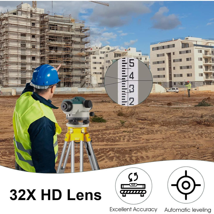 KEZERS 32X Automatic Optical Level Kit with Self - Leveling Magnetic Dampened Compensator and Transport Lock,High Precision Height/Distance/Angle Level Measure - KL - 32X - Just Closeouts Canada Inc.