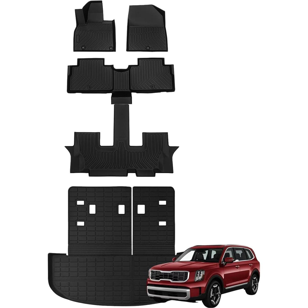 KIA Telluride 2020-2023 2024 2025 Floor Mats & Cargo Liner with Backrest Mat Full Set All Weather Protection TPE for KIA Telluride Accessories Quality Waterproof Heavy Duty car mat - Just Closeouts Canada Inc.
