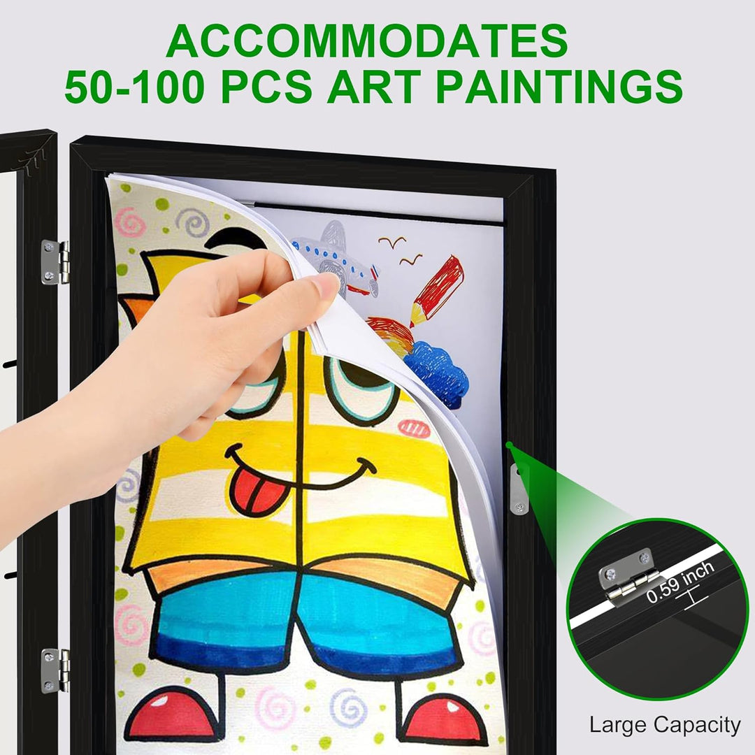 Kids Art Frame, 8.5x11 Front Opening Kids Artwork Frames Changeable, Chind Artwork Display Storage Frame for 3D Picture Crafts, Children Drawing Hanging Art, Holds 50 - 100 Pcs (2pk, Black) - Just Closeouts Canada Inc.