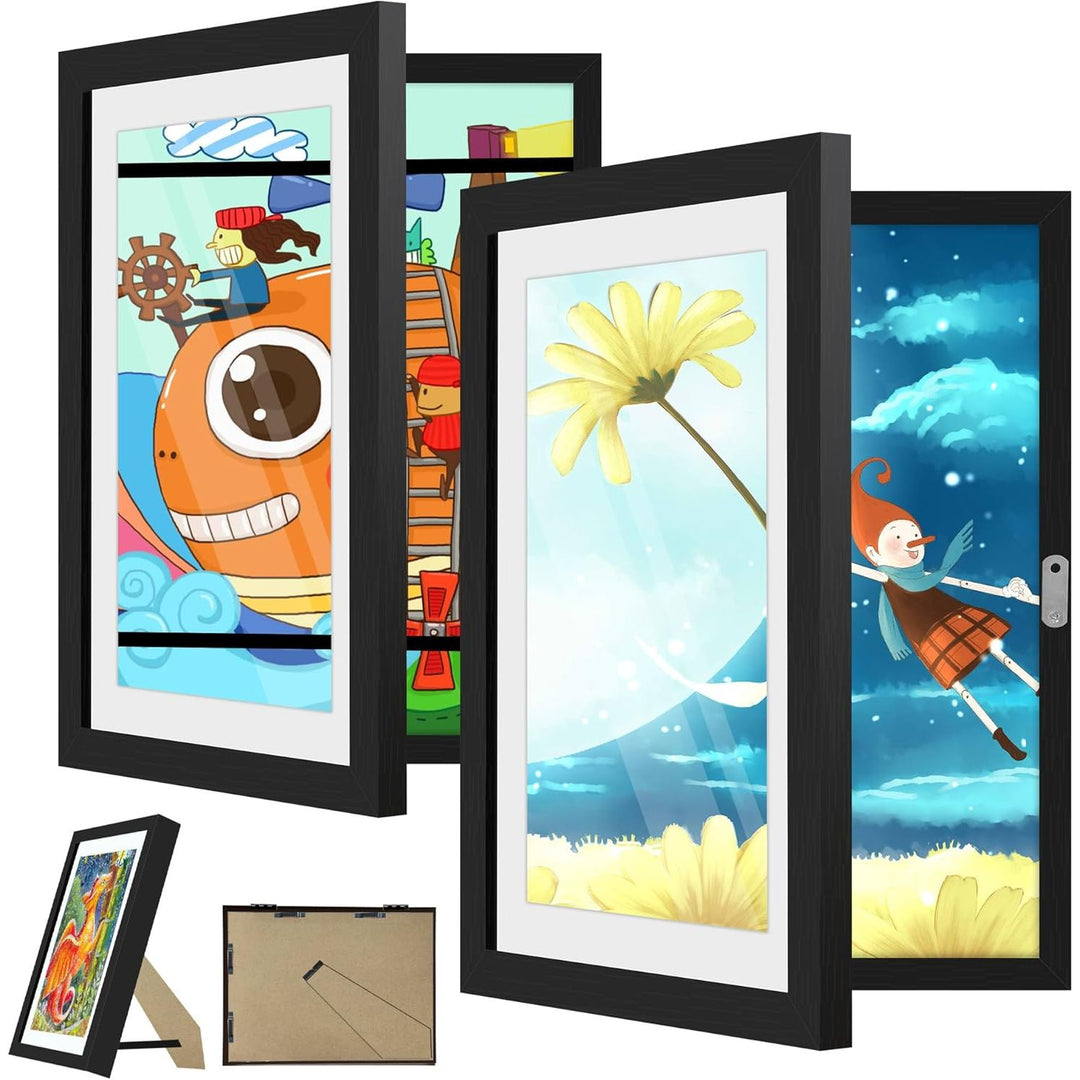 Kids Art Frame, 8.5x11 Front Opening Kids Artwork Frames Changeable, Chind Artwork Display Storage Frame for 3D Picture Crafts, Children Drawing Hanging Art, Holds 50 - 100 Pcs (2pk, Black) - Just Closeouts Canada Inc.