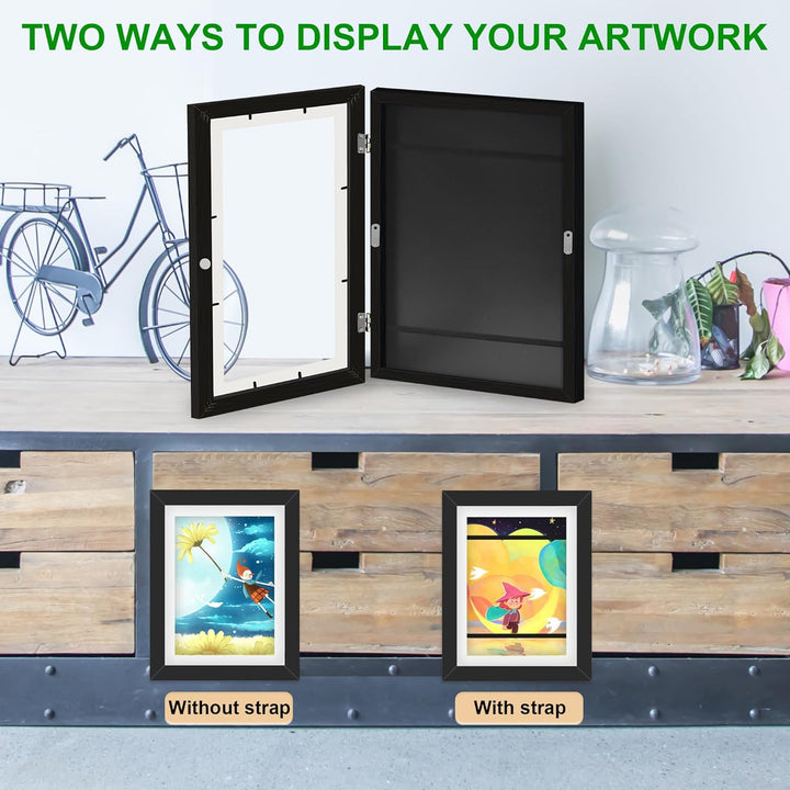 Kids Art Frame, 8.5x11 Front Opening Kids Artwork Frames Changeable, Chind Artwork Display Storage Frame for 3D Picture Crafts, Children Drawing Hanging Art, Holds 50 - 100 Pcs (2pk, Black) - Just Closeouts Canada Inc.