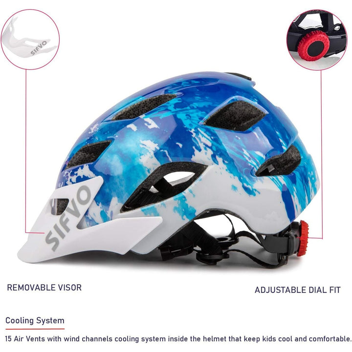 Kids Bike Helmet for Boys and Girls 5-14, With Removable Visor, Multi-Sport Safe and Comfortable (50-57cm), Navy Blue - Just Closeouts Canada Inc.