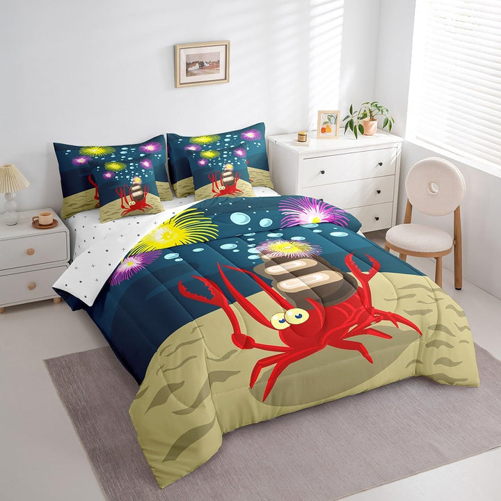 Kids Cute Crab Bed in a Bag Hermit Crab Comforter Set Full Size 7 Pieces for Boys Girls Ocean Marine Bedding Set Sea Animal Bed Set with Comforter, Sheet Set, Pillowcases, Pillow Covers - Just Closeouts Canada Inc.X004Y6KHSR