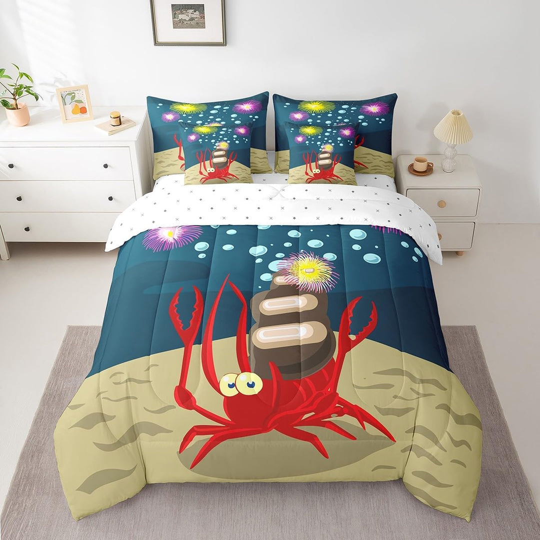 Kids Cute Crab Bed in a Bag Hermit Crab Comforter Set Full Size 7 Pieces for Boys Girls Ocean Marine Bedding Set Sea Animal Bed Set with Comforter, Sheet Set, Pillowcases, Pillow Covers - Just Closeouts Canada Inc.X004Y6KHSR