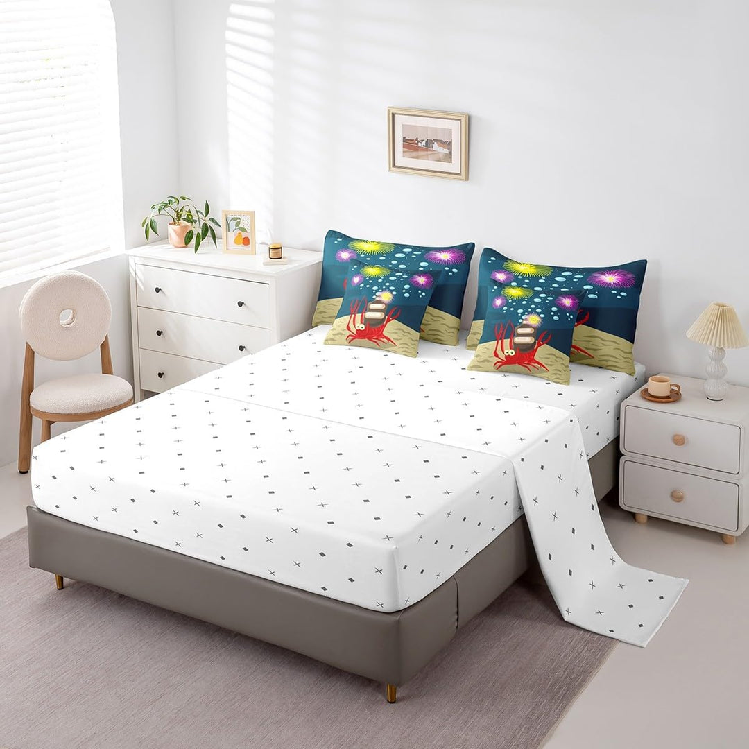 Kids Cute Crab Bed in a Bag Hermit Crab Comforter Set Full Size 7 Pieces for Boys Girls Ocean Marine Bedding Set Sea Animal Bed Set with Comforter, Sheet Set, Pillowcases, Pillow Covers - Just Closeouts Canada Inc.X004Y6KHSR
