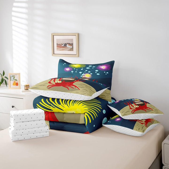 Kids Cute Crab Bed in a Bag Hermit Crab Comforter Set Full Size 7 Pieces for Boys Girls Ocean Marine Bedding Set Sea Animal Bed Set with Comforter, Sheet Set, Pillowcases, Pillow Covers - Just Closeouts Canada Inc.X004Y6KHSR