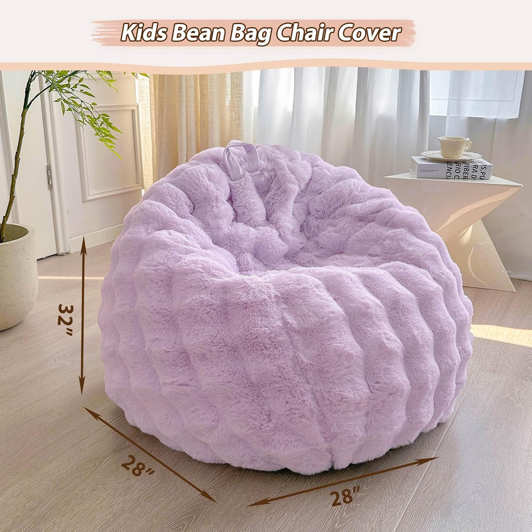 Kids Fluffy Faux Rabbit Fur Bean Bag Cover (No Filler), Soft Fuzzy Stuffed Animal Storage Bubble Waffle Bean Bag for Plush Toys, Comfy Shaggy Furry Beanbag Cover Kids Girls Adults, Lavender - Just Closeouts Canada Inc.
