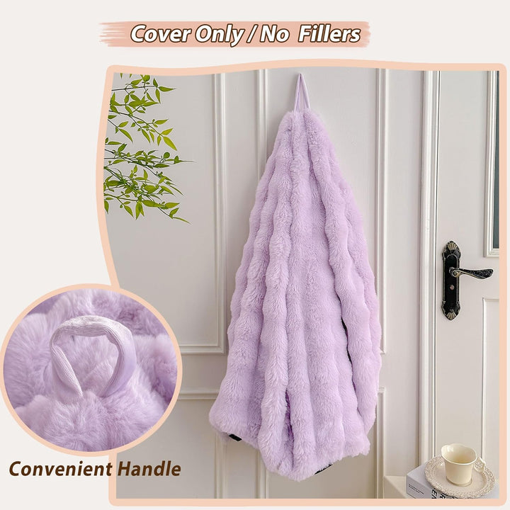 Kids Fluffy Faux Rabbit Fur Bean Bag Cover (No Filler), Soft Fuzzy Stuffed Animal Storage Bubble Waffle Bean Bag for Plush Toys, Comfy Shaggy Furry Beanbag Cover Kids Girls Adults, Lavender - Just Closeouts Canada Inc.