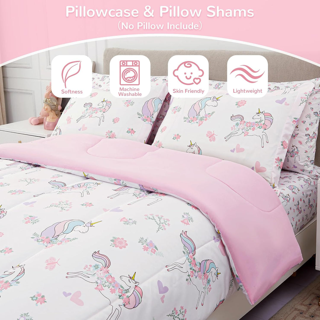 Kids Full Double Bedding Sets for Girls, Soft Full Double Comforter Set with Sheets, 7 Pieces Microfiber Bed in a Bag, White Unicorn - Just Closeouts Canada Inc.X003HW0JJL