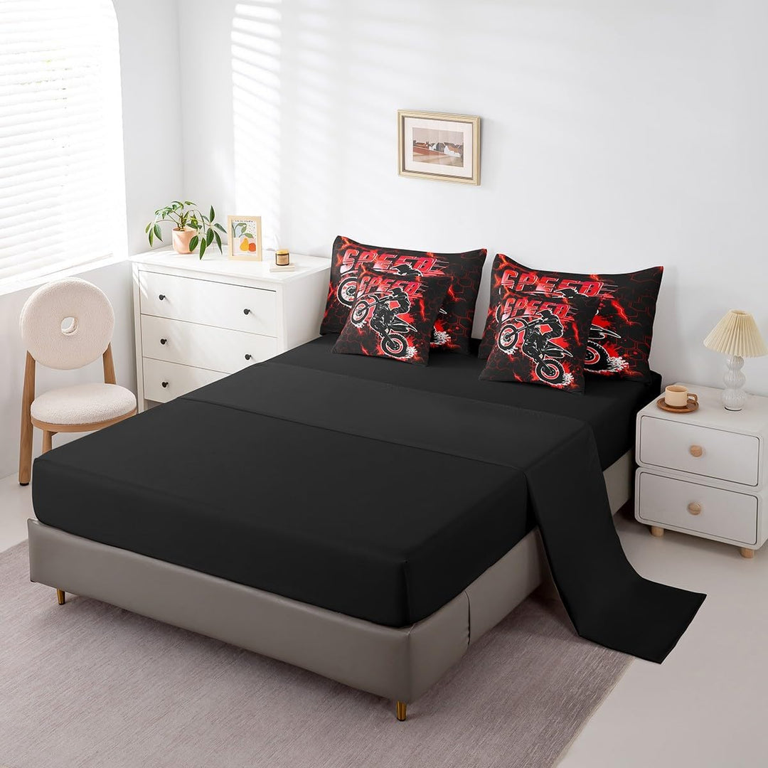 Kids Red Dirt Bike 7 Pieces Bedding Set Queen Size, Extreme Sports Comforter Set with Sheets Racing Motocross Bed in A Bag Boys Girls Motorcycle Teens Bed Set Bedroom Decor 7Pcs - Just Closeouts Canada Inc.X004YN9YL1