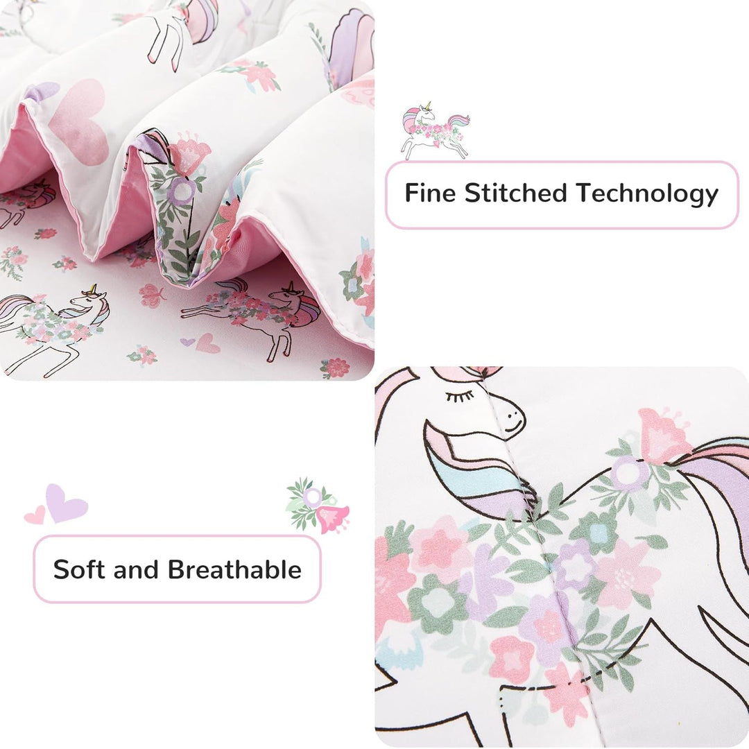 Kids Twin Single Bedding Sets for Girls, Soft Twin Single Comforter Set with Sheets, 5 Pieces Microfiber Bed in a Bag, White Unicorn - Just Closeouts Canada Inc.X003HW0J87