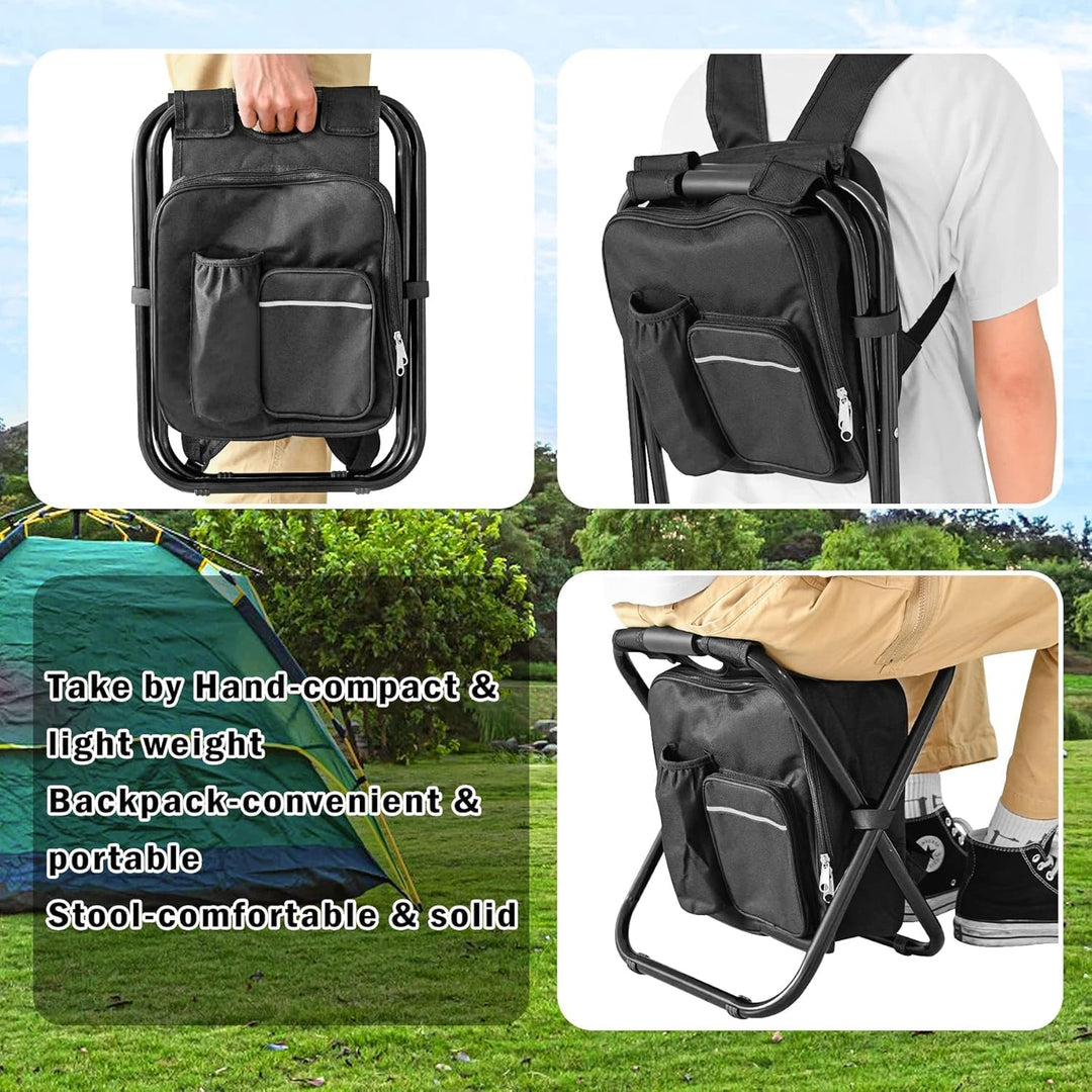 Kikerike Backpack Stool Cooler Chair Heavy Duty 400 LBS Max Load Portable Lightweight Stool Backpack Folding Fishing Cooler Stool for Camping Hunting Fishing - Black - Just Closeouts Canada Inc.