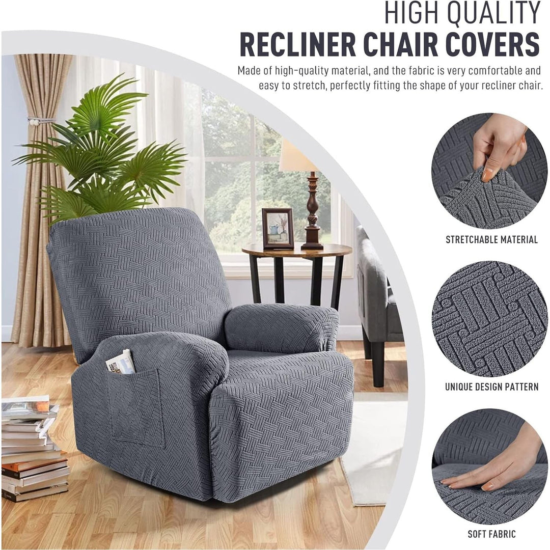 KinCam Recliner Covers, Stretch Reclining Chair Covers, Recliner Sofa Slipcovers Stripe Jacquard Recliner Couch Covers Furniture Protector Covers for Pet Kid (1 Seater, Dark Gray) - Just Closeouts Canada Inc.