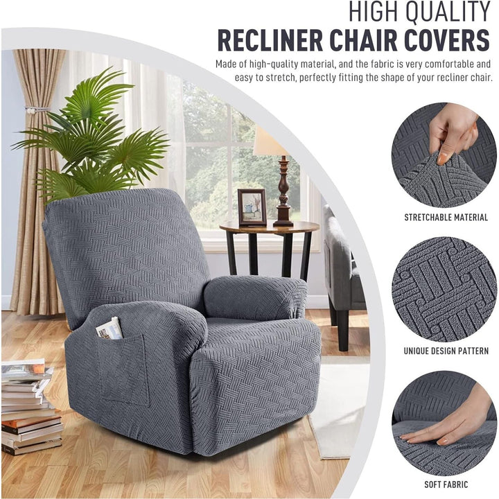 KinCam Recliner Covers, Stretch Reclining Chair Covers, Recliner Sofa Slipcovers Stripe Jacquard Recliner Couch Covers Furniture Protector Covers for Pet Kid (1 Seater, Dark Gray) - Just Closeouts Canada Inc.