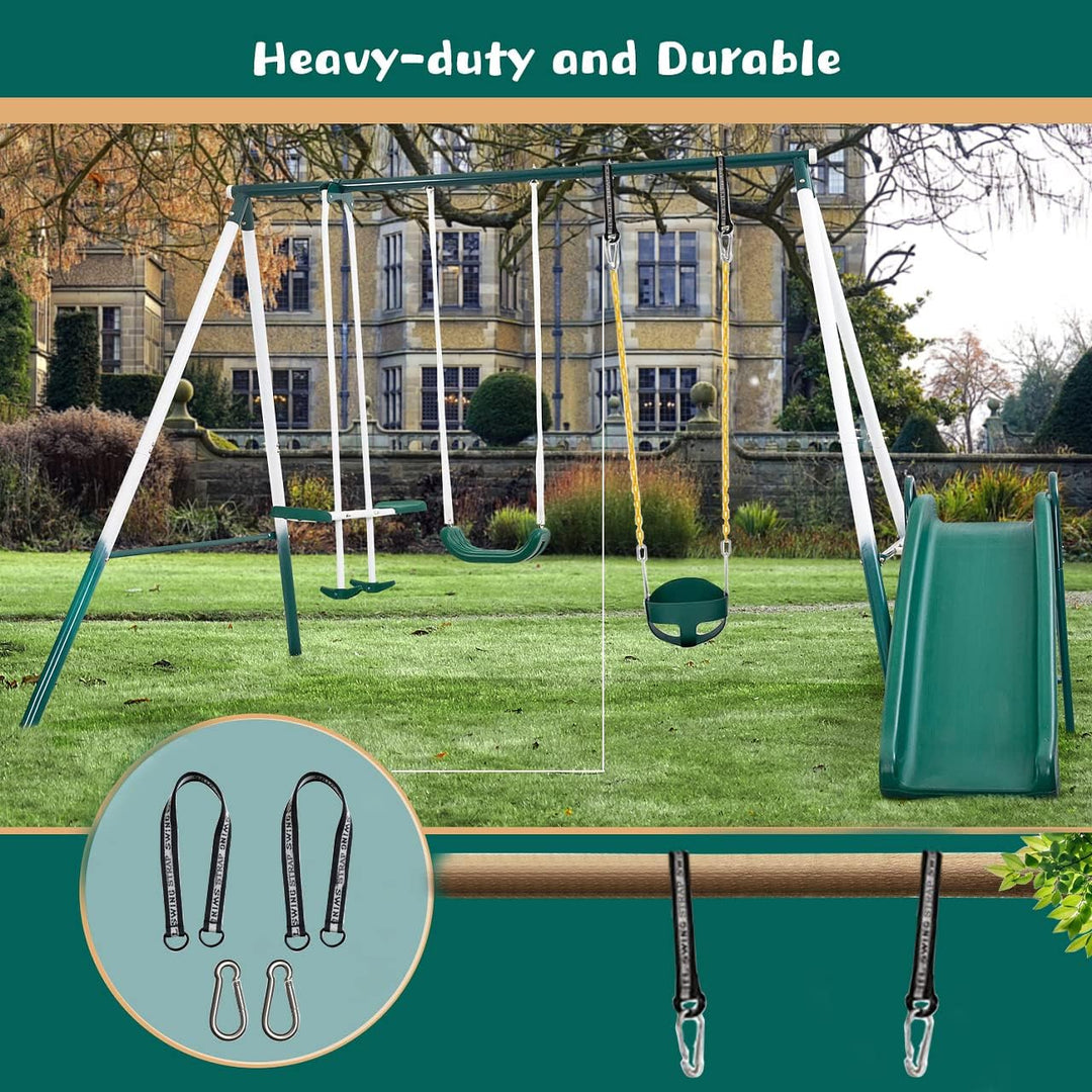 KINSPORY Toddler Swing & Child Swing Seat, Heavy - Duty High Back Fully Assembled Baby Swing, Iron Chain Eva Swing for Indoor/Outdoor, Hanging Tree Straps for Quick Installation (Green) - Just Closeouts Canada Inc.