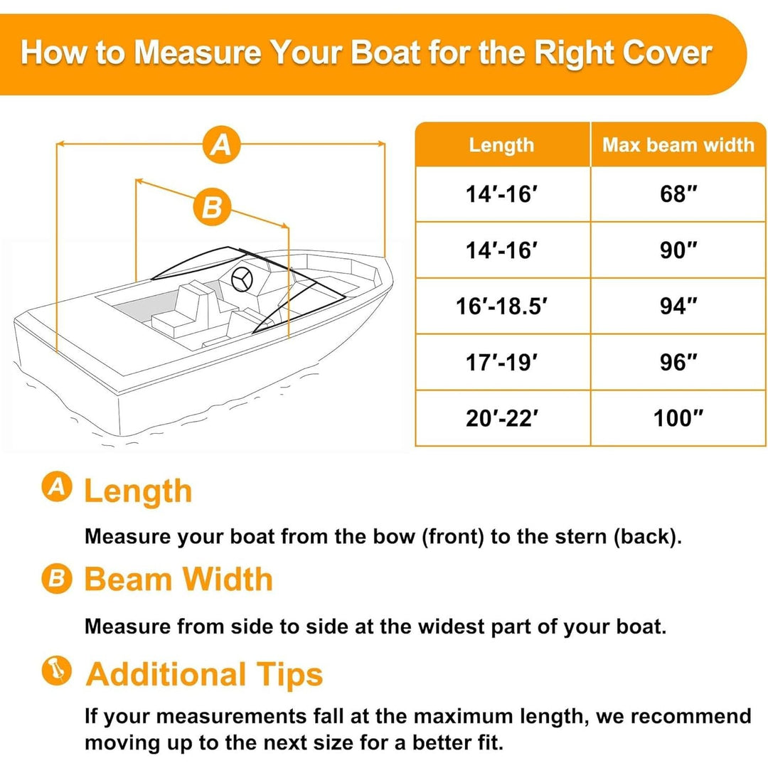 Kipiea Trailerable Boat Cover - 14' - 16', Heavy Duty, Double PU Waterproof, Reinforced Windproof Straps, Fits V - Hull, Fish & Ski, Pro - Style, Fishing, Bass Boats - Black, 14' - 16' Long X 90" Wide - Just Closeouts Canada Inc.