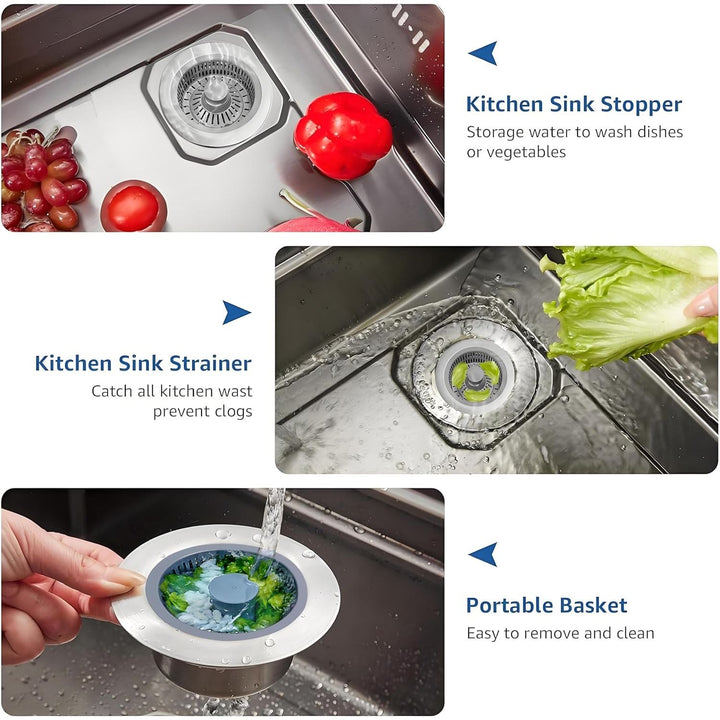 Kitchen Sink Drain Strainer 2 Pack, 3 in 1 Pop - up Stainless Steel Sink Stopper, Large Capacity Anti Clogging Basket Sink Filter with Handle Rod for American Standard 3 - 1/2 inch Drain Pipes Strainer - Just Closeouts Canada Inc.