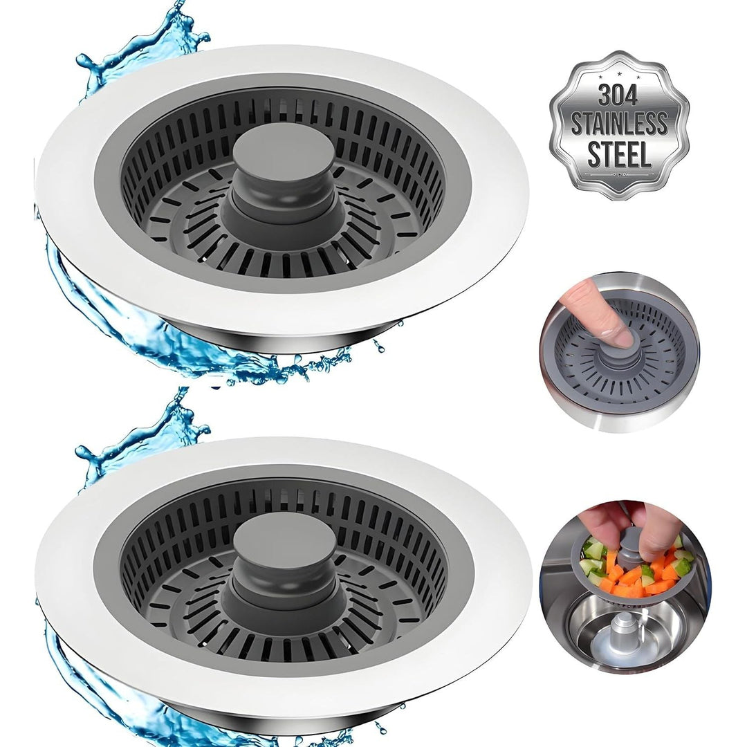 Kitchen Sink Drain Strainer 2 Pack, 3 in 1 Pop - up Stainless Steel Sink Stopper, Large Capacity Anti Clogging Basket Sink Filter with Handle Rod for American Standard 3 - 1/2 inch Drain Pipes Strainer - Just Closeouts Canada Inc.