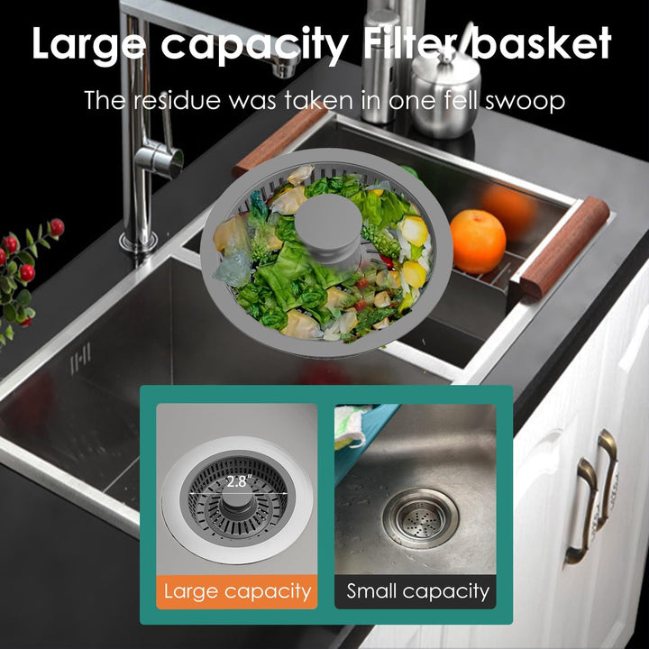 Kitchen Sink Drain Strainer 2 Pack, 3 in 1 Pop - up Stainless Steel Sink Stopper, Large Capacity Anti Clogging Basket Sink Filter with Handle Rod for American Standard 3 - 1/2 inch Drain Pipes Strainer - Just Closeouts Canada Inc.