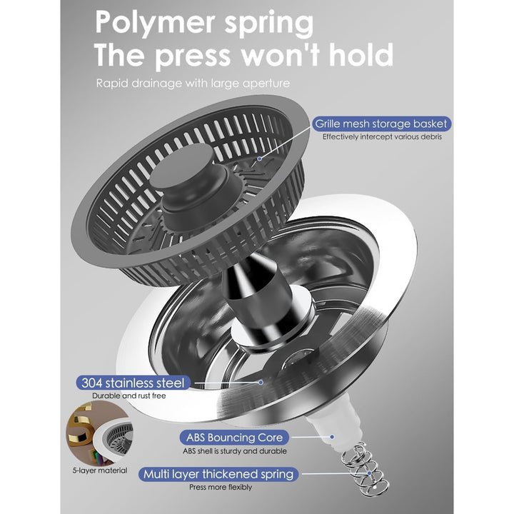 Kitchen Sink Drain Strainer 2 Pack, 3 in 1 Pop - up Stainless Steel Sink Stopper, Large Capacity Anti Clogging Basket Sink Filter with Handle Rod for American Standard 3 - 1/2 inch Drain Pipes Strainer - Just Closeouts Canada Inc.