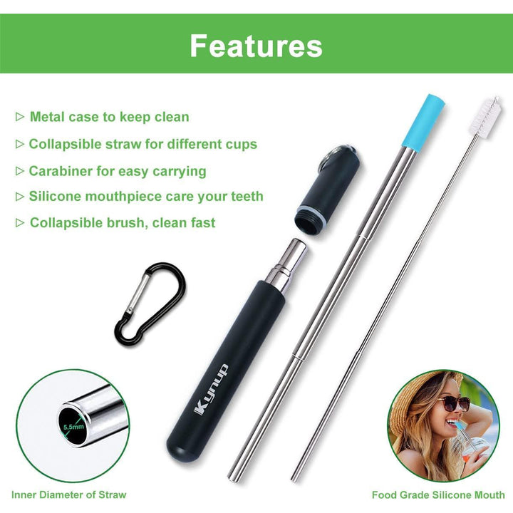 Kynup 4Packs Reusable Straws, Metal Straw with Silicon, Travel Drinking Straws with Metal Case, Keychain, Cleaning Brushes, Silicon Pcs Perfect for Travel, Gifts (20 PCS) Blue - Black - Rose Gold - Silver - Just Closeouts Canada Inc.