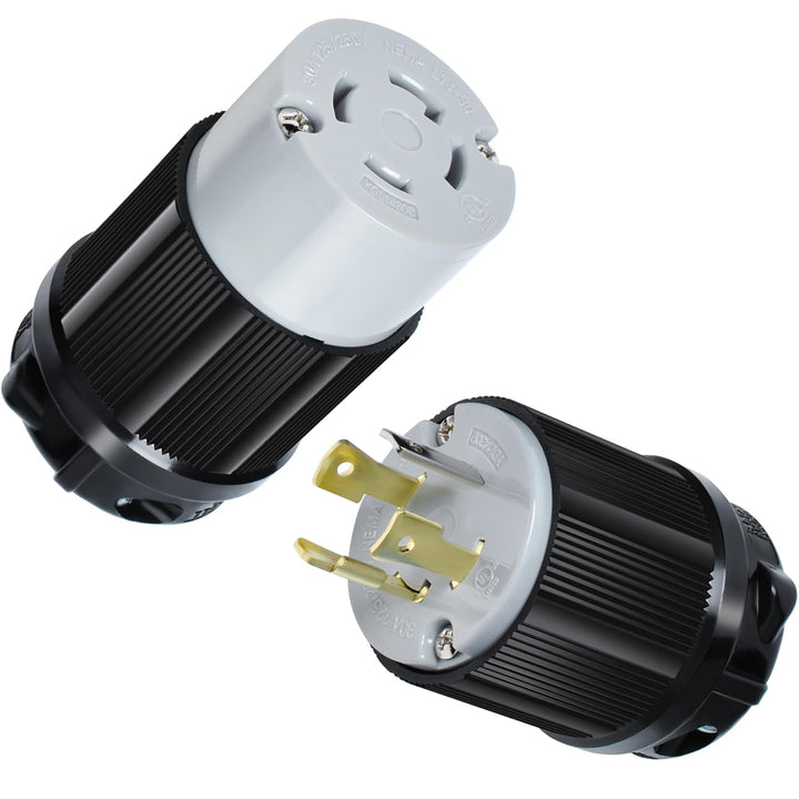 L14-30 L14-30R Locking Connector and L14-30P Female Plug Set, 30 Amp, 125/250V, 3 Pole 4 Wire, 7500W Generator Twist Locking Plug Connector - Just Closeouts Canada Inc.