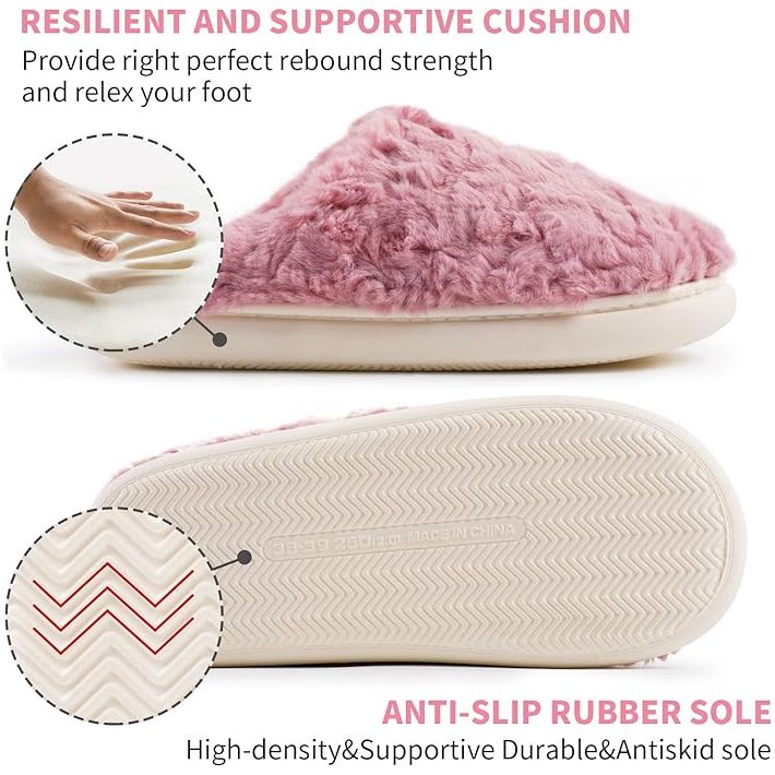 Land Vogue Women's Slippers Indoor Outdoor Fuzzy House with Soft Anti Slip Sole, Pink - Just Closeouts Canada Inc.X0034KI0D4