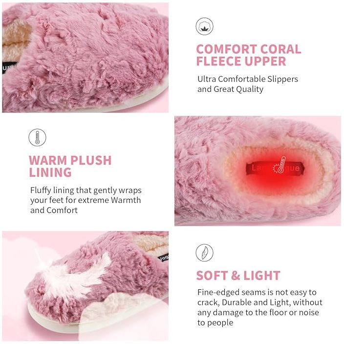 Land Vogue Women's Slippers Indoor Outdoor Fuzzy House with Soft Anti Slip Sole, Pink - Just Closeouts Canada Inc.X0034KI0D4