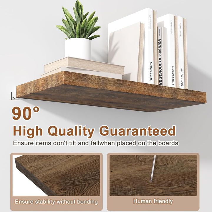 Landmok 12 Inch Deep Floating Shelves for Wall 2 Pack Floating Shelves Large Storage Space Wall Mount Shelf for Living Room Kitchen Bathroom 36" W x 12" D x 1.2" H Rustic Brown - Just Closeouts Canada Inc.