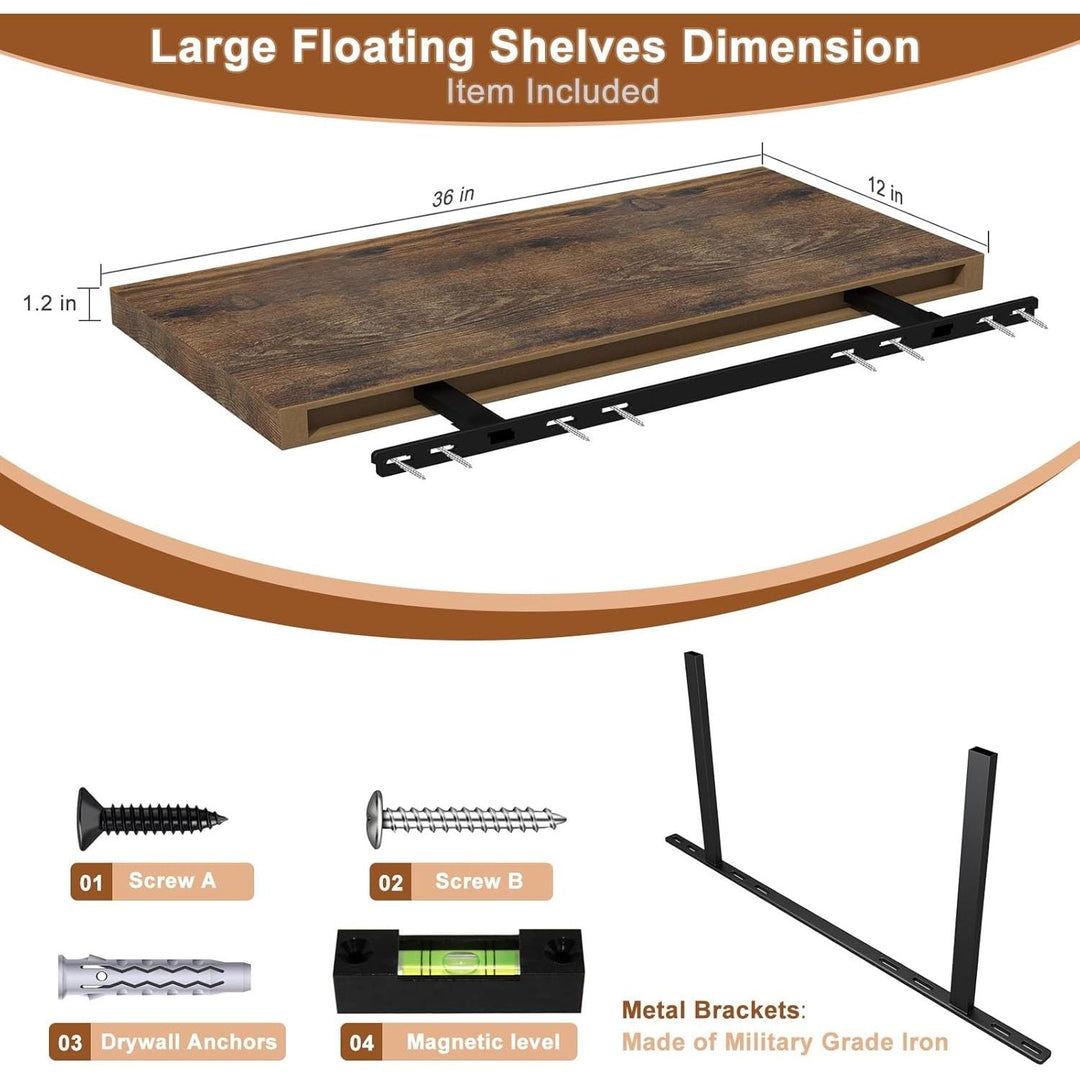 Landmok 12 Inch Deep Floating Shelves for Wall 2 Pack Floating Shelves Large Storage Space Wall Mount Shelf for Living Room Kitchen Bathroom 36" W x 12" D x 1.2" H Rustic Brown - Just Closeouts Canada Inc.