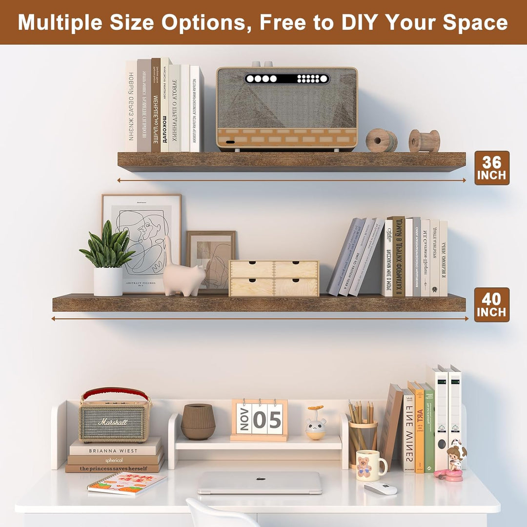 Landmok 12 Inch Deep Floating Shelves for Wall 2 Pack Floating Shelves Large Storage Space Wall Mount Shelf for Living Room Kitchen Bathroom 36" W x 12" D x 1.2" H Rustic Brown - Just Closeouts Canada Inc.