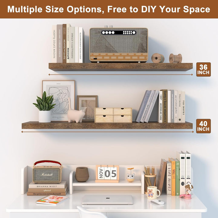 Landmok 12 Inch Deep Floating Shelves for Wall 2 Pack Floating Shelves Large Storage Space Wall Mount Shelf for Living Room Kitchen Bathroom 36" W x 12" D x 1.2" H Rustic Brown - Just Closeouts Canada Inc.