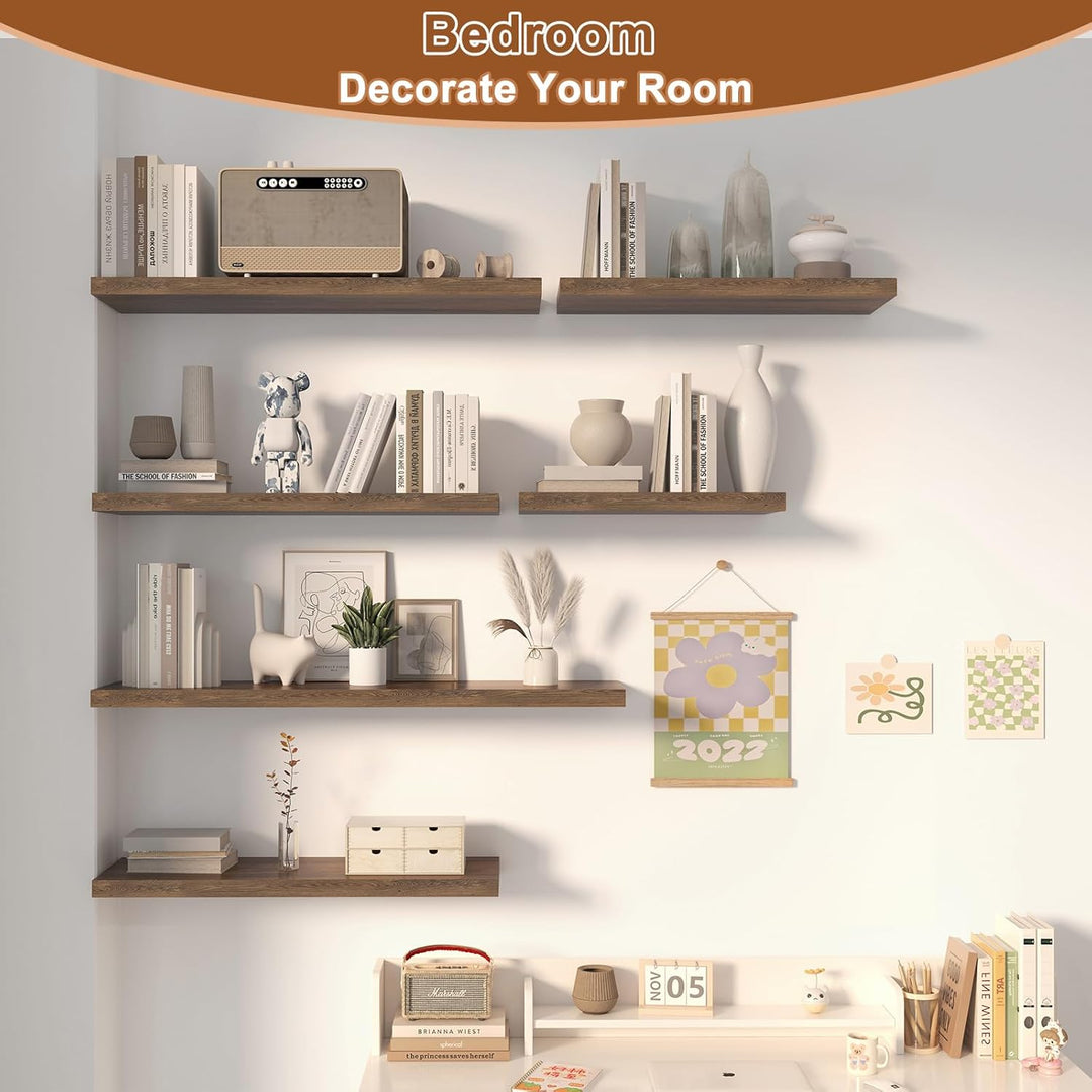 Landmok 12 Inch Deep Floating Shelves for Wall 2 Pack Floating Shelves Large Storage Space Wall Mount Shelf for Living Room Kitchen Bathroom 36" W x 12" D x 1.2" H Rustic Brown - Just Closeouts Canada Inc.