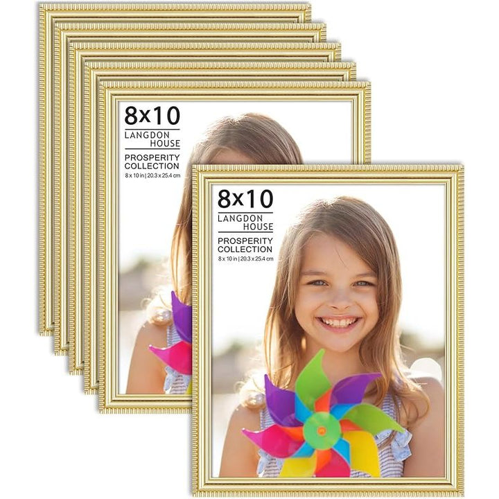 Langdon House 8x10 (20x25 cm) Picture Frames (Gold, 6 Pack), Contemporary Frame Set, Wall Mount or Table Top, Prosperity Collection - Just Closeouts Canada Inc.