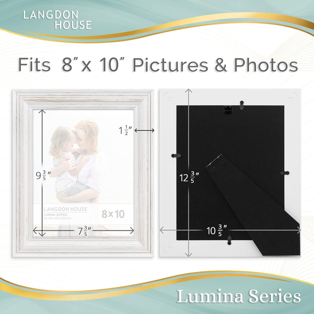 Langdon House 8x10 (20x25 cm) Real Wood Picture Frames (Weathered White - Gold Accents, 2 Pack), Wooden Photo Frame 8 x 10, Lumina Collection - Just Closeouts Canada Inc.