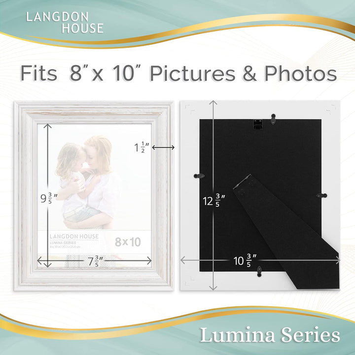 Langdon House 8x10 (20x25 cm) Real Wood Picture Frames (Weathered White - Gold Accents, 2 Pack), Wooden Photo Frame 8 x 10, Lumina Collection - Just Closeouts Canada Inc.