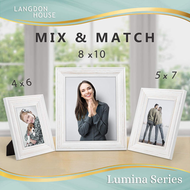 Langdon House 8x10 (20x25 cm) Real Wood Picture Frames (Weathered White - Gold Accents, 2 Pack), Wooden Photo Frame 8 x 10, Lumina Collection - Just Closeouts Canada Inc.