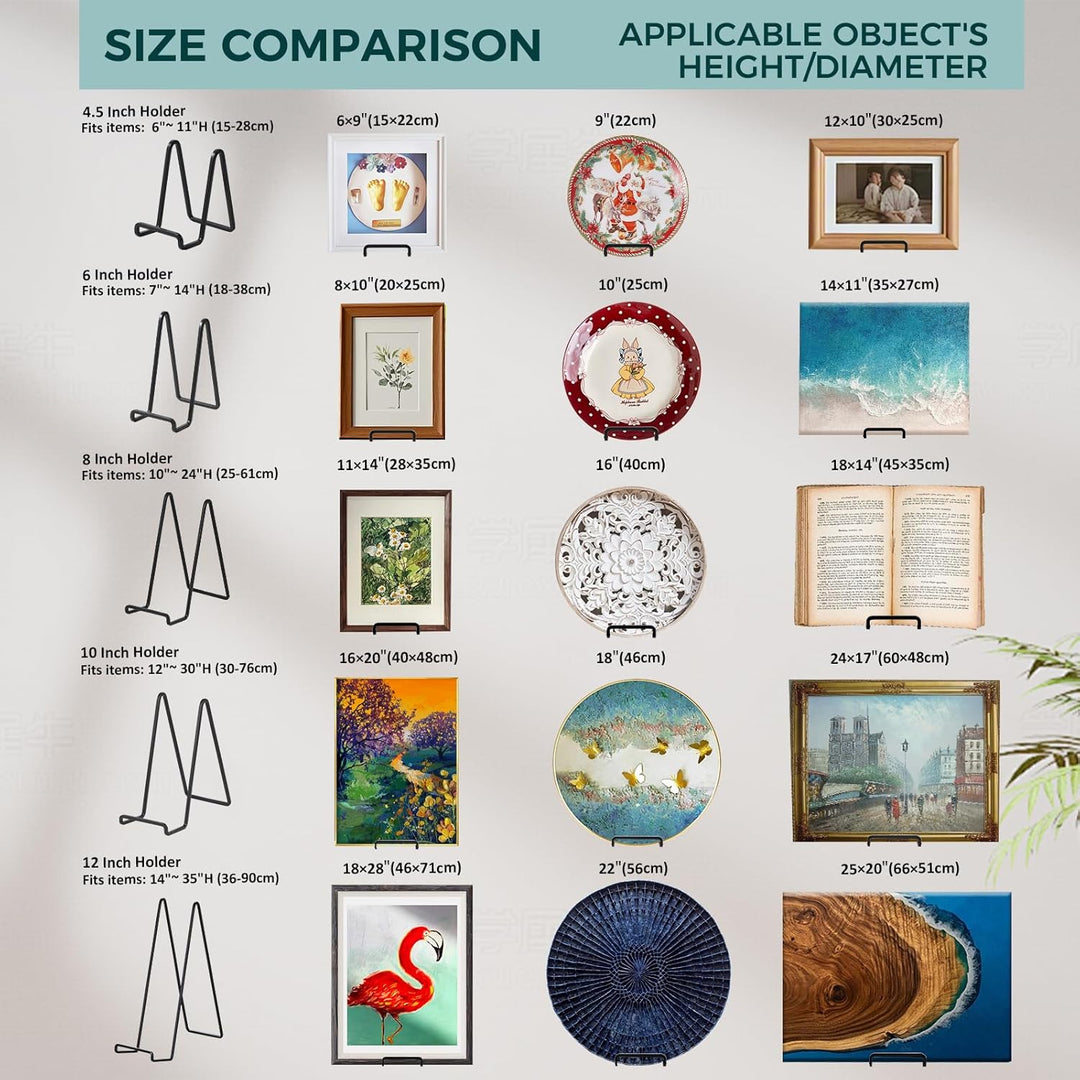 Large Plate Holder Display Stand - 10 inch Tall Plate Stands for Display - Metal Picture Frame Stand - Big Tabletop Easel Stand for Decorative Plates | Platter | Book | Plaque | Tile - 2 Pack - Black - Just Closeouts Canada Inc.