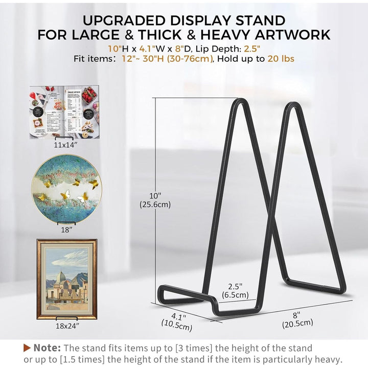 Large Plate Holder Display Stand - 10 inch Tall Plate Stands for Display - Metal Picture Frame Stand - Big Tabletop Easel Stand for Decorative Plates | Platter | Book | Plaque | Tile - 2 Pack - Black - Just Closeouts Canada Inc.