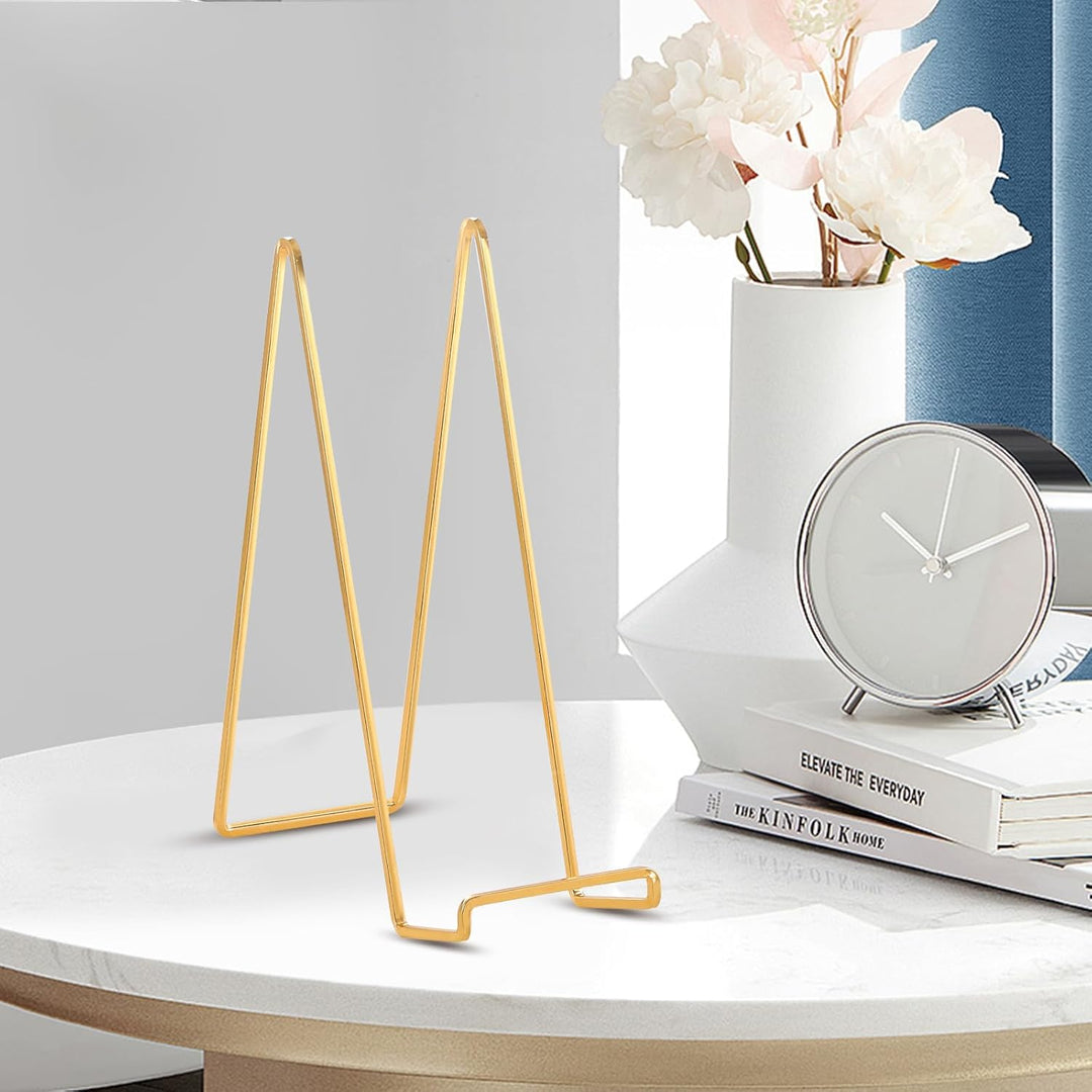 Large Plate Holder Display Stand - 12 inch Super Tall Big Plate Stands for Heavy Duty Display - Metal Picture Frame Stand - Tabletop Easel Stand for Decorative Platter | Plaque | Book - 3 Pack - Gold - Just Closeouts Canada Inc.
